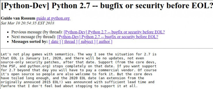 定了！Python 團隊將於 2020 年 1 月 1 日停止支持 Python 2.7